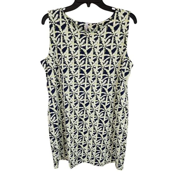 Lulu-B Dresses & Skirts - Lulu B Dress XL Palm Tree Print Navy Blue Green Sleeveless Midi Coastal Resort